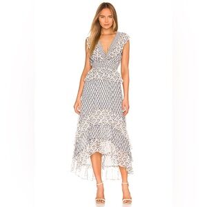 MISA Los Angeles Blue & White Floral Ruffle Maxi Dress Size L